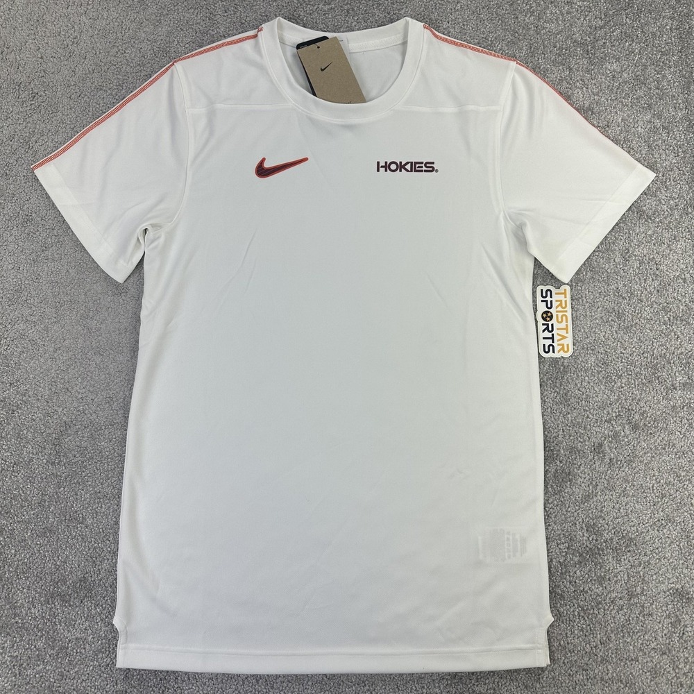 Virginia Tech Hokies Shirt Mens Small White Nike Dri Fit UV Coaches Sideline UPF